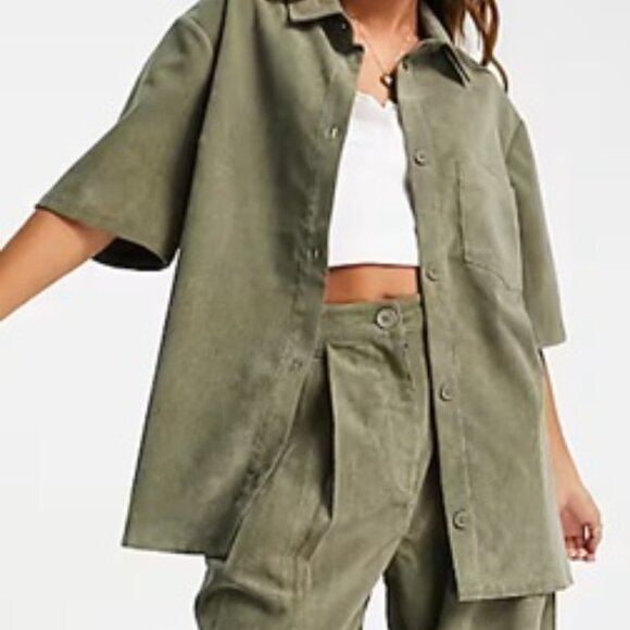 🧵EUC ASOS Corduroy Drapey Bowling Shirt Oversized - Picture 1 of 6